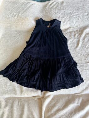 Free People Black Swing Tunic Mini Dress XS Tiered Keyhole Back